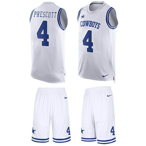 Men's Limited Dak Prescott Nike Jersey White - #4 Tank Top Suit NFL Dallas Cowboys